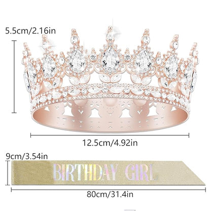 Queen Crown Birthday Set for Women - Tiara, Sash, Princess Rhinestone Headband - Sweet Happy Accessories