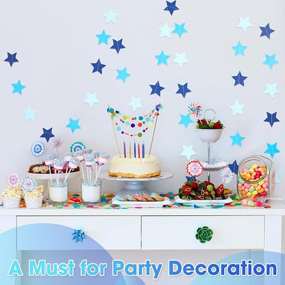 Patelai Glitter Star Garland Banner Christmas Decor 130 Feet Star Hanging Bunting Banner Twinkle Backdrop for Homecoming Classroom Wedding Birthday Halloween Party Supplies(Ocean Blue)