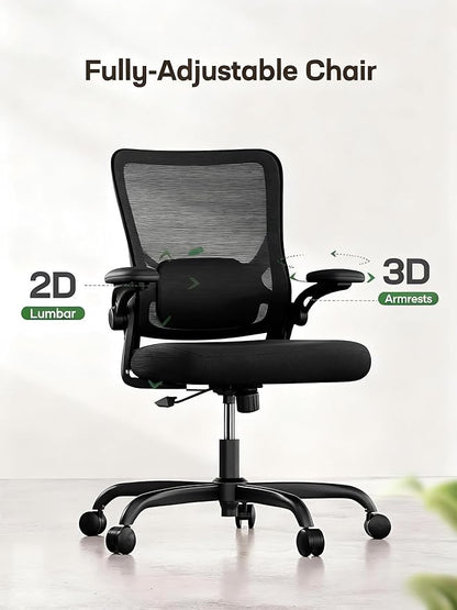 Marsail Ergonomic Office Chair with Adjustable Lumbar Support, 3-Way PU Armrests & Breathable Mesh for Home Office and Gaming