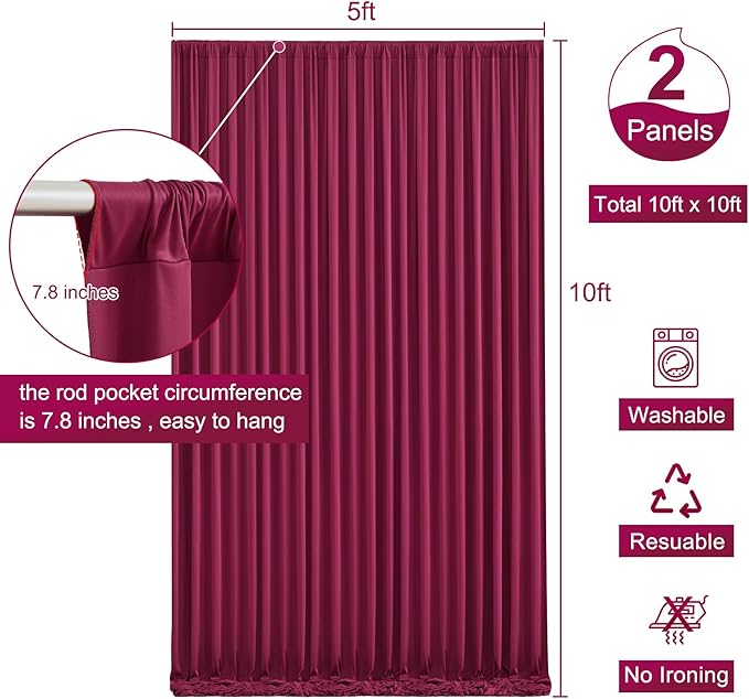 10x10 Burgundy Backdrop Curtain for Parties Wedding Wrinkle Free Maroon Photo Curtains Backdrop Drapes Fabric Decoration for Birthday Engagement Ceremony 5ft x 10ft,2 Panels