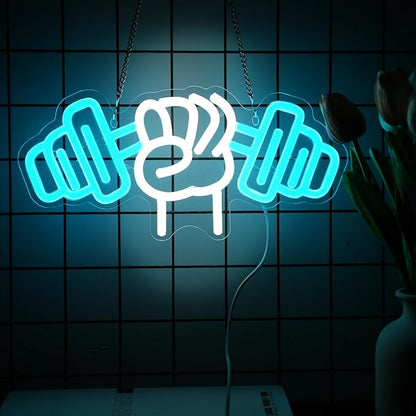 Dumbbell Neon Sign For Home Décor,Bedroom Decor,Led Sign,Room Neon Sign,Gym Decor,Sports Neon Sign,Men Women Wall Décor Gift Size 16''