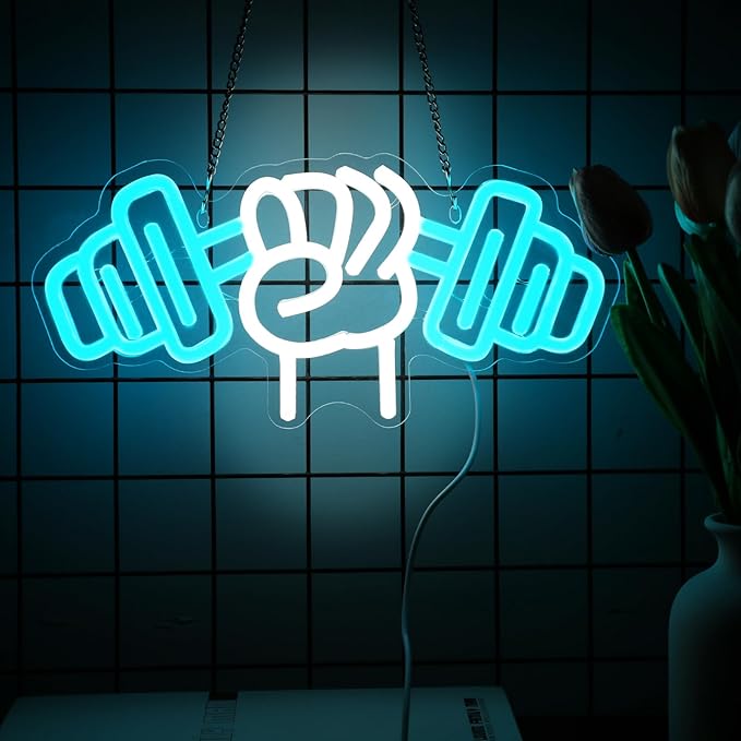 Dumbbell Neon Sign For Home Décor,Bedroom Decor,Led Sign,Room Neon Sign,Gym Decor,Sports Neon Sign,Men Women Wall Décor Gift Size 12''
