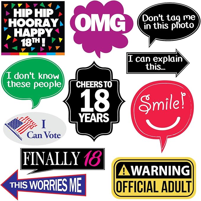 18th Birthday Photo Booth Party Props - 40 Pieces - Funny 18th Birthday Party Supplies, Decorations and Favors