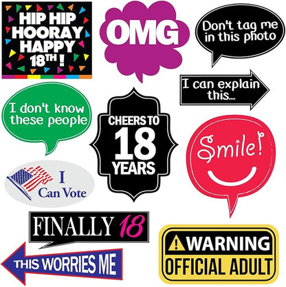 18th Birthday Photo Booth Party Props - 40 Pieces - Funny 18th Birthday Party Supplies, Decorations and Favors