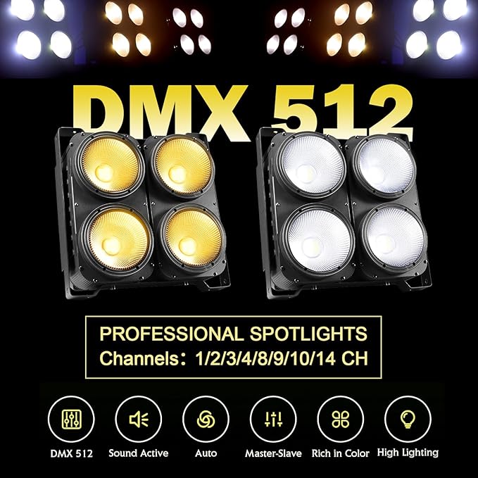 COB Stage Lights, 400W LED Par Light, 3500K~7500K Spotlights LED Blinder Warm&Cold White DMX512 Sound Activated for Church Events Wedding Parties Concert Theater