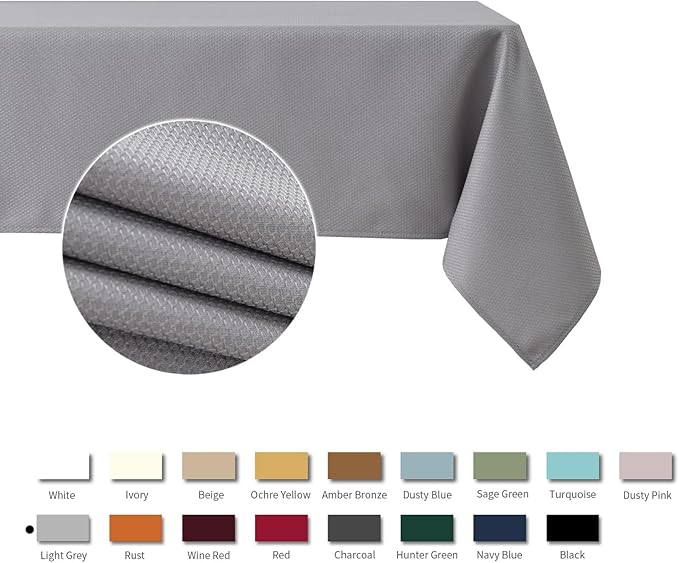 maxmill Jacquard Tablecloth Stain Resistant Waterproof Wrinkle Resistant Spillproof Washable Soft Textured Table Cloth for Dining Room, Indoor and Outdoor Use, Rectangle 60 x 140 Inch, Light Gray
