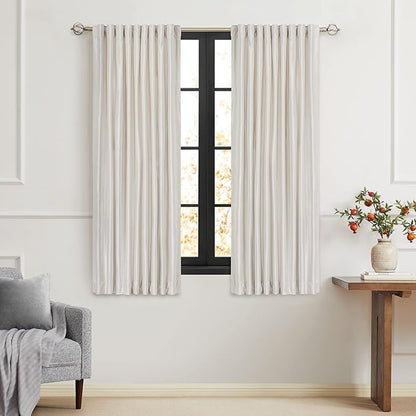 PRIMROSE Cream Ivory Curtains 63 inch for Living Room,2 Panels Drapes Blackout Rod Pocket Back Tab Window Treatment Room Darkening Thick Decorative Curtains for Bedroom