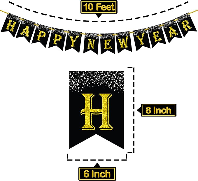 KatchOn, Black Gold Happy New Year Banner 2026-10 Feet | Happy New Year Sign, Happy New Years Decorations 2026 | NYE Banner for NYE Decorations 2026 | New Years Eve Party Supplies 2026