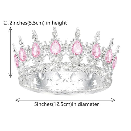 Queen Crown Rhinestone Wedding Tiaras for Women Costume Party Hair Accessories Princess Birthday Tiara Crystal Bridal Crown (Silver Pink-1)