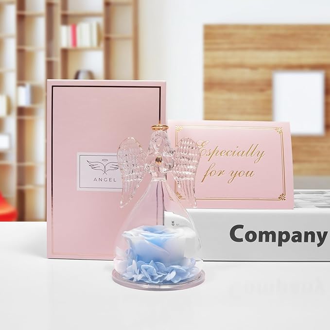 Miofula Preserved Flower Rose Birthday Gifts for Mom, Angel Figurines with Forever Real Rose Gifts for Her Mom Grandma, Angels Gifts for Mothers Day Christmas Anniversary Thanksgiving Birthday Gifts