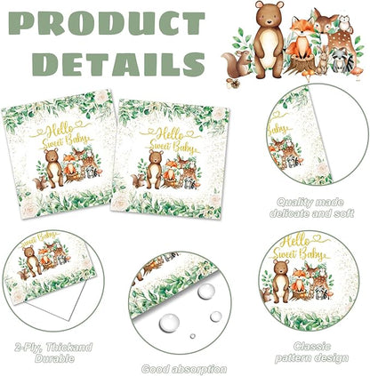 Woodland Baby Shower Decorations - Plates, Napkins, Cups, Cutlery, Cake & Cupcake Toppers, Banner, Hanging Swirls, Tablecloth, Balloons for Woodland Safari Birthday Party Decorations, Serve 24