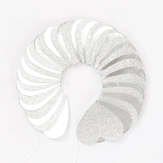 White -Silver Disco Party-Decoration Heart Garland - 52ft Birthday New Years Eve Hanging Backdrop Streamers,Graduation Engagement Wedding Bachelorette Winter Christmas Banner Decor Lasting Surprise
