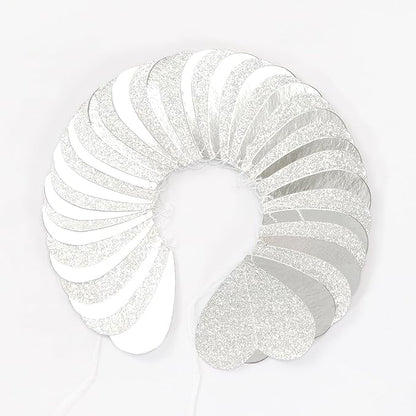 White -Silver Disco Party-Decoration Heart Garland - 52ft Birthday New Years Eve Hanging Backdrop Streamers,Graduation Engagement Wedding Bachelorette Winter Christmas Banner Decor Lasting Surprise