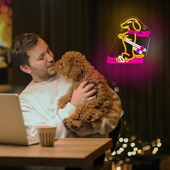 Lucunstar Skiing Dachshund Neon Sign Dog LED Sign for Wall Decor Dachshund Decor USB Connectivity Adjustable Brightness Ski Neon Light Up Pet Shop Bedroom Wall Gifts for Dog Lover
