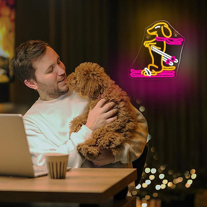 Lucunstar Skiing Dachshund Neon Sign Dog LED Sign for Wall Decor Dachshund Decor USB Connectivity Adjustable Brightness Ski Neon Light Up Pet Shop Bedroom Wall Gifts for Dog Lover