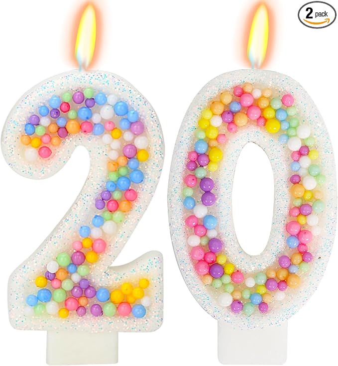 20th Birthday Candle for Cake, Colorful Macaron Numeral Candles for Boys/Girls, Theme Birthday Party Cake Decorations, Cake Topper for Birthday Party Supplies (Number 20)