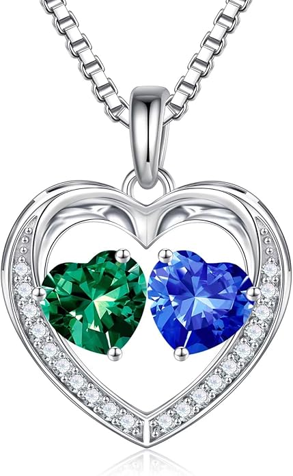 Iefil Christmas Gifts for Women Wife - 925 Sterling Silver Heart Birthstone Necklace, Anniversary Birthday Gifts for Women Wife Girlfriend Mom, Birthstone Jewelry Gift for Her