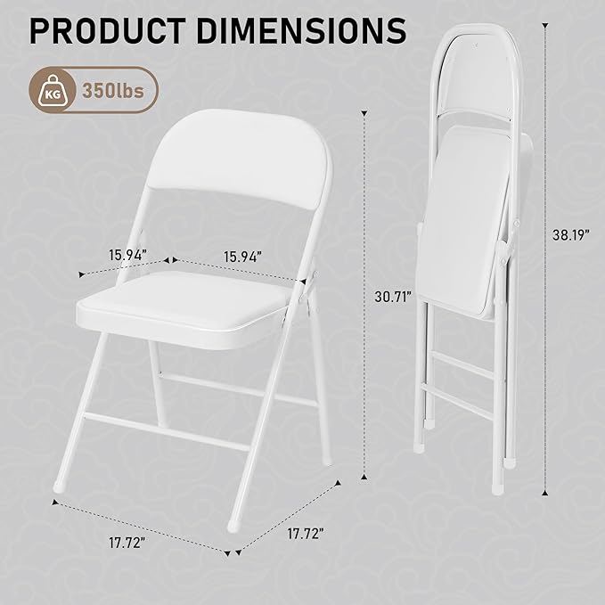 SEALAMB 16 Pack White Folding Chairs with Padded Seats & Cushion, Durable Metal Foldable Chairs for Wedding Party, Commercial Chairs for Office School Church Events, 330lb Capacity (White-PU, 16 Pack)