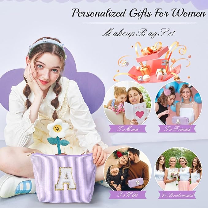 YOOLIFE Christmas Gifts for Teenage Girls Stocking Stuffers for Teen Girl Initial Makeup Bag | Cosmetic Toiletry Bag | Birthday Gift for 9 10 11 12 13 Years Old | Teen Girl Gifts Trendy Stuff Purple S