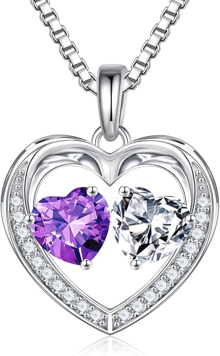 Iefil Christmas Gifts for Women Wife - 925 Sterling Silver Heart Birthstone Necklace, Anniversary Birthday Gifts for Women Wife Girlfriend Mom, Birthstone Jewelry Gift for Her