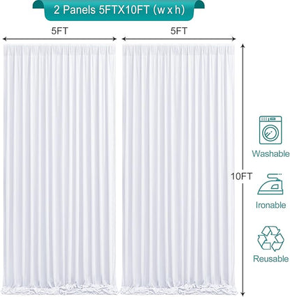 White Wedding Backdrop Curtains 10 x 10 Photo Curtains Backdrop - Wrinkle Resistant Polyester - Soft Fabric Drapes for Baby Shower Party Bridal Shower Birthday Baptism Ceremony, 5ft x 10ft, 2Panels