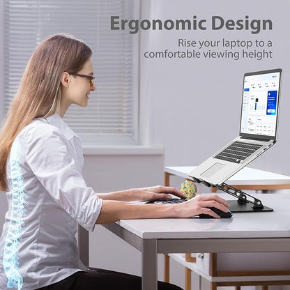 Adjustable Laptop Stand for Desk, Metal Foldable Laptop Riser Holder, Portable Desktop Book Stands, Ventilated Cooling Computer Notebook Stand Compatible with 10-15.6” Laptops