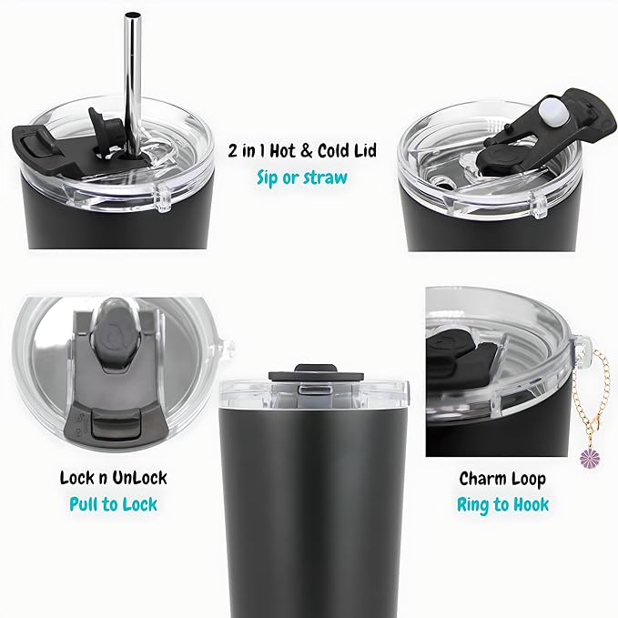 Drinco - 20 oz Stainless Steel Tumbler | Double Walled Vacuum Insulated Mug With Lid, 2 Straws, For Hot & Cold Drinks (20oz Checker)