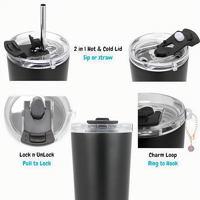 Drinco - 20 oz Stainless Steel Tumbler | Double Walled Vacuum Insulated Mug With Lid, 2 Straws, For Hot & Cold Drinks (20oz Rosa Gold)
