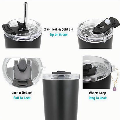 Drinco - 20 oz Stainless Steel Tumbler | Double Walled Vacuum Insulated Mug With Lid, 2 Straws, For Hot & Cold Drinks (20oz Peony Floral)