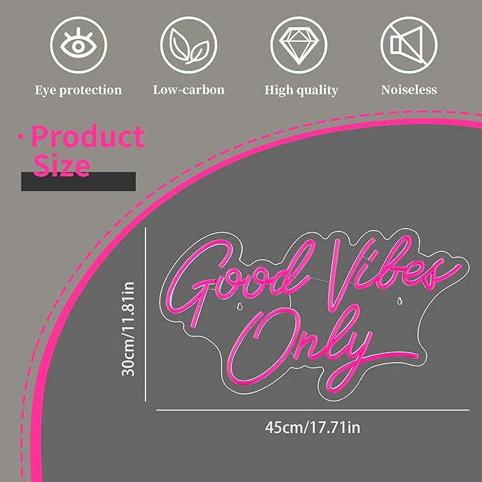 Good Vibes Only Neon Sign for Wall Decor 21.6" x 11.8" Pink LED Fun Vibe Lights for Party, Bedroom, Bar, Wedding Decoration - Best Gifts for Birthday, Christmas