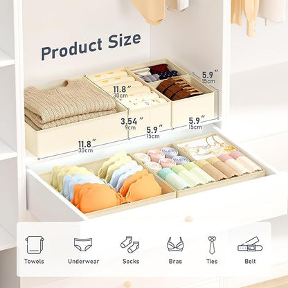 DIMJ Drawer Organizer Clothes, 30 Pack Dresser Organizer, Foldable Closet Organizers and Storage, Fabric Dresser Bins, Drawer Dividers for Nursery, Baby Clothes, Underwears, Sock,Beige