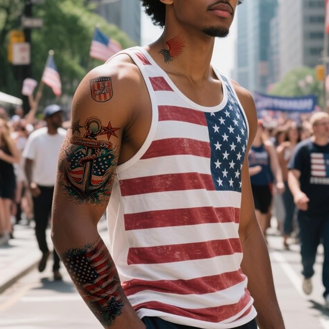 Independence Day Temporary Tattoos, USA Flag Patriotic Waterproof Fake Tattoos, Red White Blue Party Supplies Temp Tattoo Kits 4th of July Memorial Day, Veterans Day, Summer Festivals