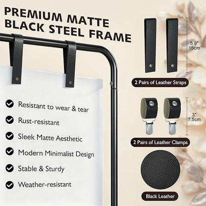 Jolitac Wedding Welcome Sign Holder, Adjustable Wedding Sign Stand Leather Hanging Straps & Design Bundle Heavy Duty Metal Easel Stand for Seating Charts, Bridal Showers, Birthday Party Displays