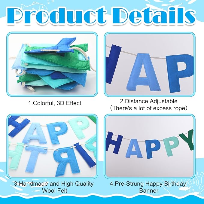 Felt Happy Birthday Garland Rainbow Banner Reusable Happy Birthday Sign Party Supply for Party Decor(Blue Color,Normal)