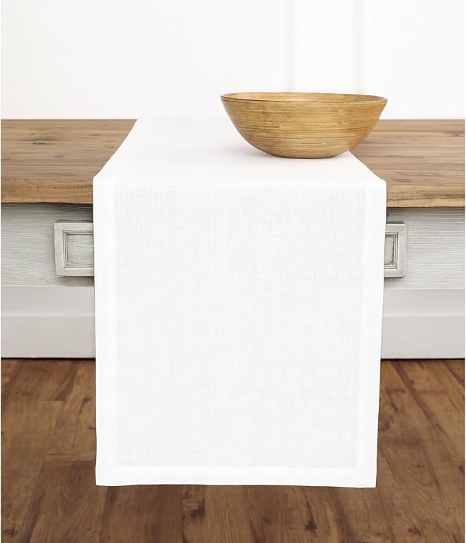 Solino Home Linen White Table Runner 132 Inches Long - 100% Pure Linen Extra Long Table Runner 14 x 132 Inch for Fall, Autumn, Winter, Christmas, Holiday, New Year - Fete