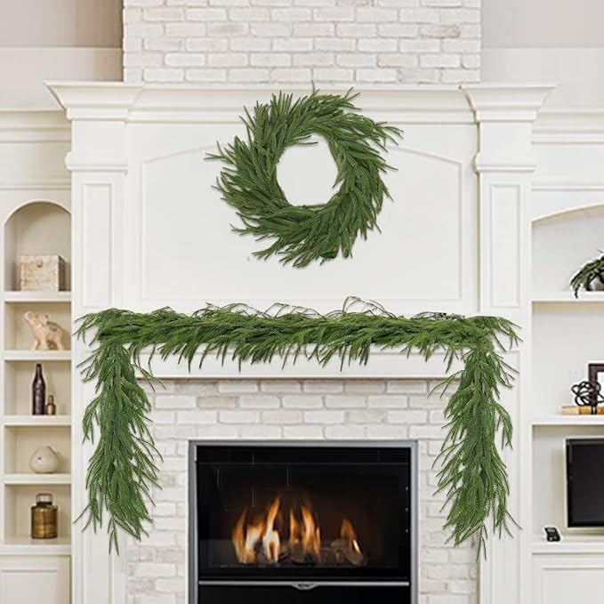 2PSC Christmas Norfolk Pine Garland, 6 FT Real Touch Garlands Ornament, Realistic Artificial Greenery Garlands for Mantle, Table, Fireplace, Indoor, Outdoor Winter Xmas Decoration, Holiday Decor