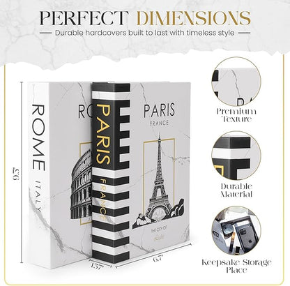 Decorative Book Pairs/Rome (White) Fake Books w/Hidden Storage for Coffee Table, Bookshelf or Mantle Decor w/Magnet Closure - Aesthetic Book Decor for Living Room, Bedroom, Entry Way, Keepsake