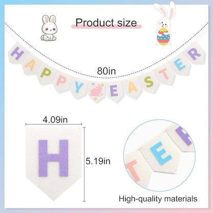 Felt Happy Easter Banner - Pastel Happy Easter Garland, Easter Bunny Bunting, Easter Decoration for Mantel, Wall