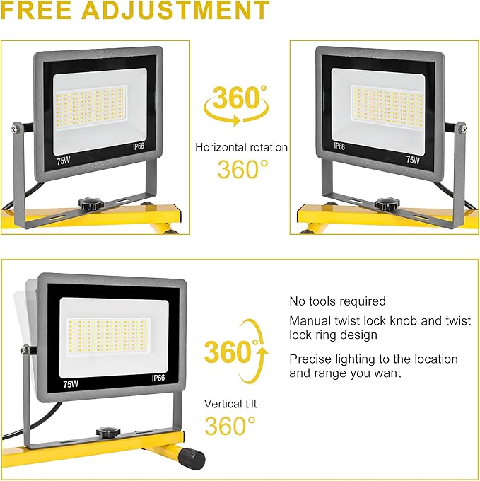 3-in-1 Color Work Lights with Stand, 22500Lm Head LED Work Light, with Adjustable and Foldable Tripod Stand, Waterproof Lamp with 3000 5000 6500 Kelvin Color Temperature