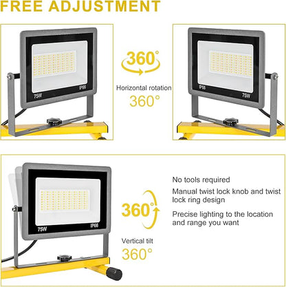3-in-1 Color Work Lights with Stand, 22500Lm Head LED Work Light, with Adjustable and Foldable Tripod Stand, Waterproof Lamp with 3000 5000 6500 Kelvin Color Temperature