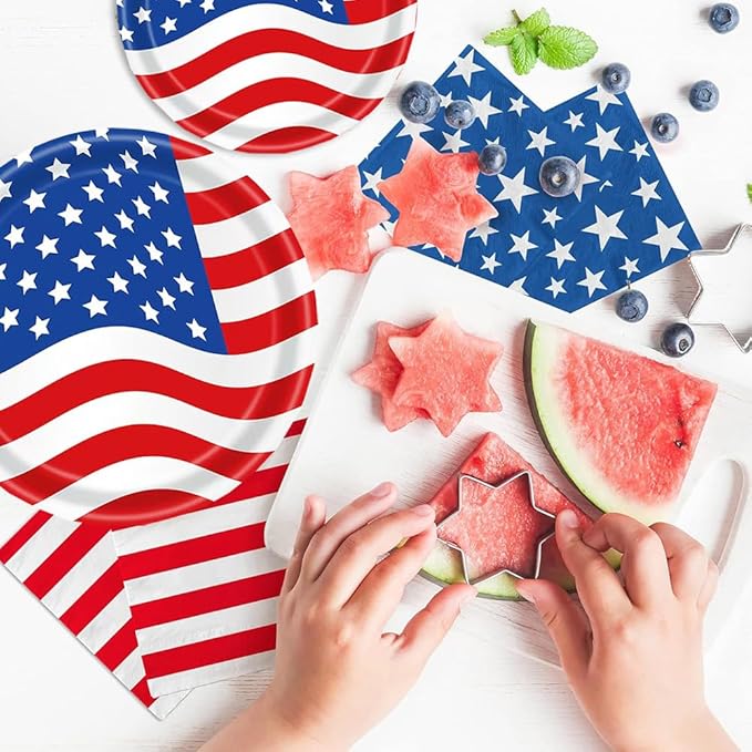 50Pcs USA Flag Paper Plates 7inch American Flag Plates,4th of July Paper Plates,4th of July Themed 4th of July Party Supplies,for Memorial Day,Veterans Day, Independence Day Party Supplies Decor
