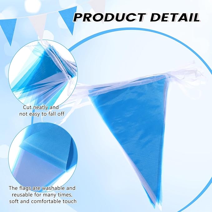 100 Feet Pennant Banners Flags 75 Solid String Triangle Flags for Grand Opening, Carnival Theme Birthday Party Decoration Outdoor Events Classroom Decoration(Blue White)