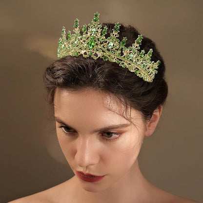 TOBATOBA Light Green Tiaras and Crowns for Women, Rhinestone Princess Tiara, Crystal Crown Royal Queen Crown for Women, Quinceanera Headpieces for Birthday Prom Pageant Halloween