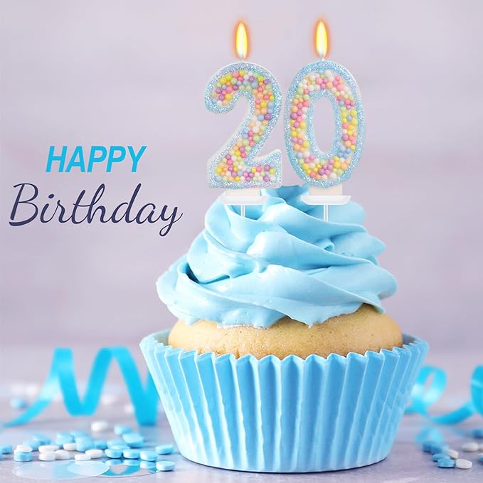 Blue Birthday Candles - Number 20 Candle, Colorful Macaron Candles, 20 Birthday Decorations for Girls Boys, Cake Decorations, Theme Party Supplies (Blue)