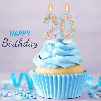 Blue Birthday Candles - Number 20 Candle, Colorful Macaron Candles, 20 Birthday Decorations for Girls Boys, Cake Decorations, Theme Party Supplies (Blue)