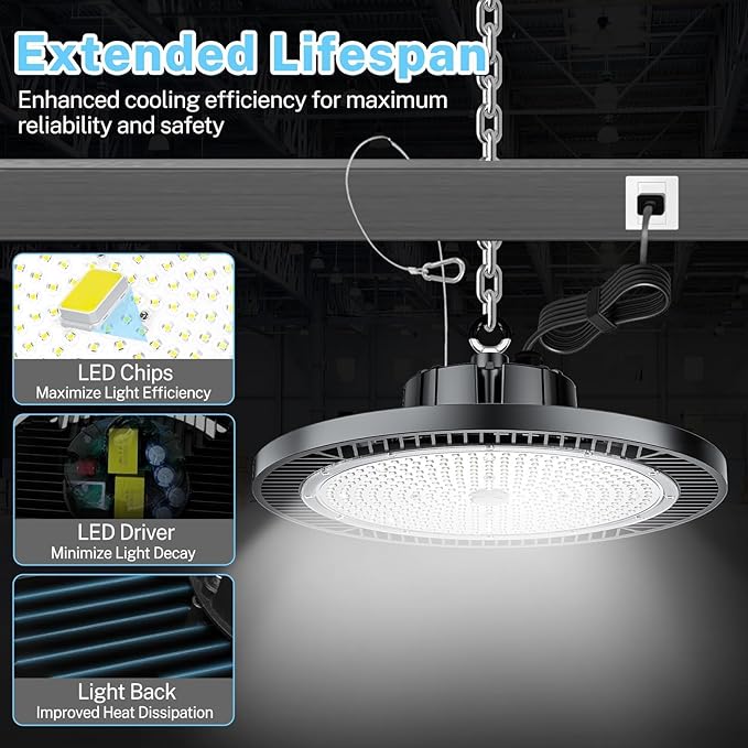 THELUX 6Pack 250W Led High Bay Light Super High Brightness 35000lm (Replacement 10000HPS) 5000K,100V-277V, with Plgu&Play IP65 Waterproof LED Shop Light for Warehouse Workshop Logistics Center