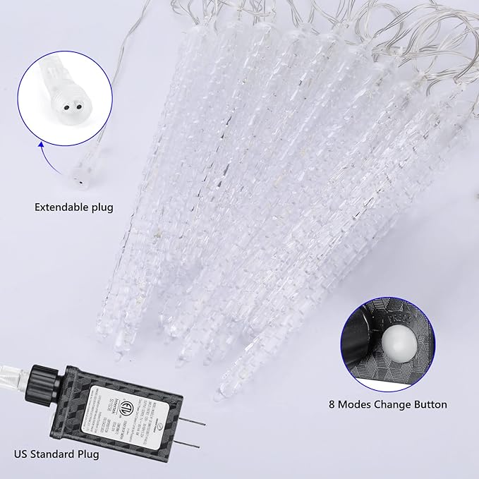 Joomer Blue Christmas Icicle Lights, 13FT 20 Tubes 90 LED 8 Modes Icicle Lights with Timer Function, Waterproof Connectable Ice String Lights for Holiday Home Patio Trees Christmas Decoration