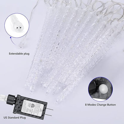 Joomer Blue Christmas Icicle Lights, 13FT 20 Tubes 90 LED 8 Modes Icicle Lights with Timer Function, Waterproof Connectable Ice String Lights for Holiday Home Patio Trees Christmas Decoration
