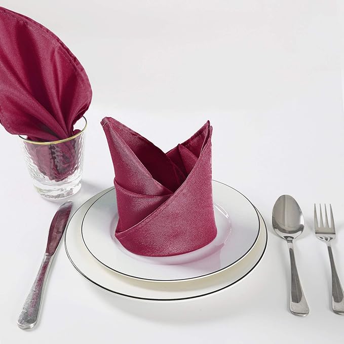 Cloth Napkins 17x17 inch Washable Polyester Dinner Napkins Soft Table Napkins for Wedding Party Dining Banquet(Burgundy,12PCS)