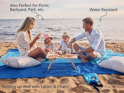 WEKAPO Beach Blanket Sandproof Waterproof, Extra Large Beach Mat, Oversized & Compact Sand Free Mat Quick Drying, Lightweight & Durable with Stakes & Corner Pockets